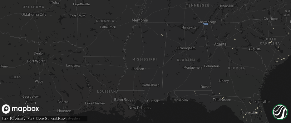 Hail map in Mississippi on July 10, 2026