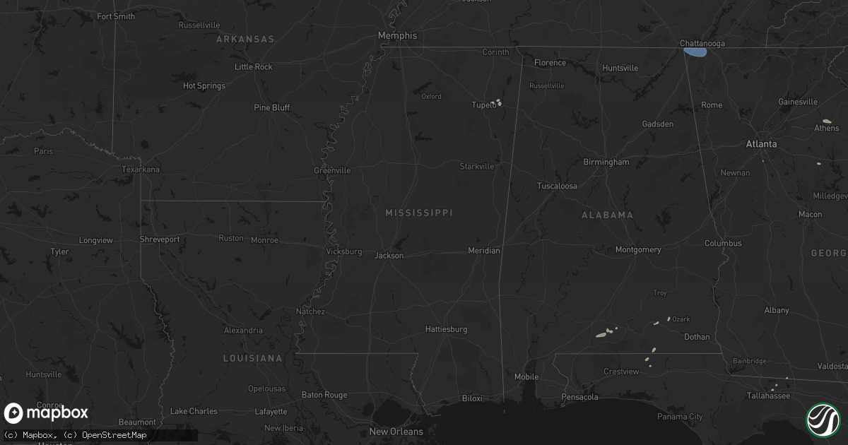 Hail map in Mississippi on July 10, 2026