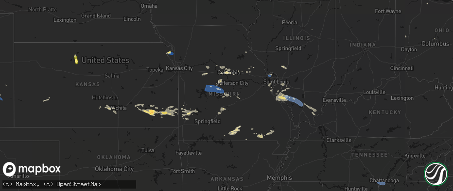 Hail map in Missouri on July 10, 2026
