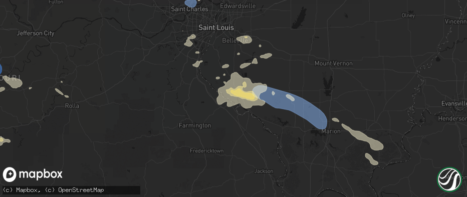 Hail map in Modoc, IL on July 10, 2026