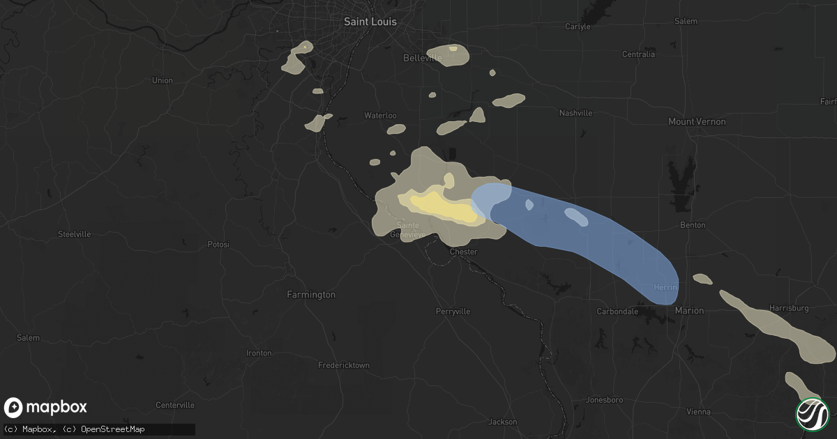 Hail map in Modoc, IL on July 10, 2026