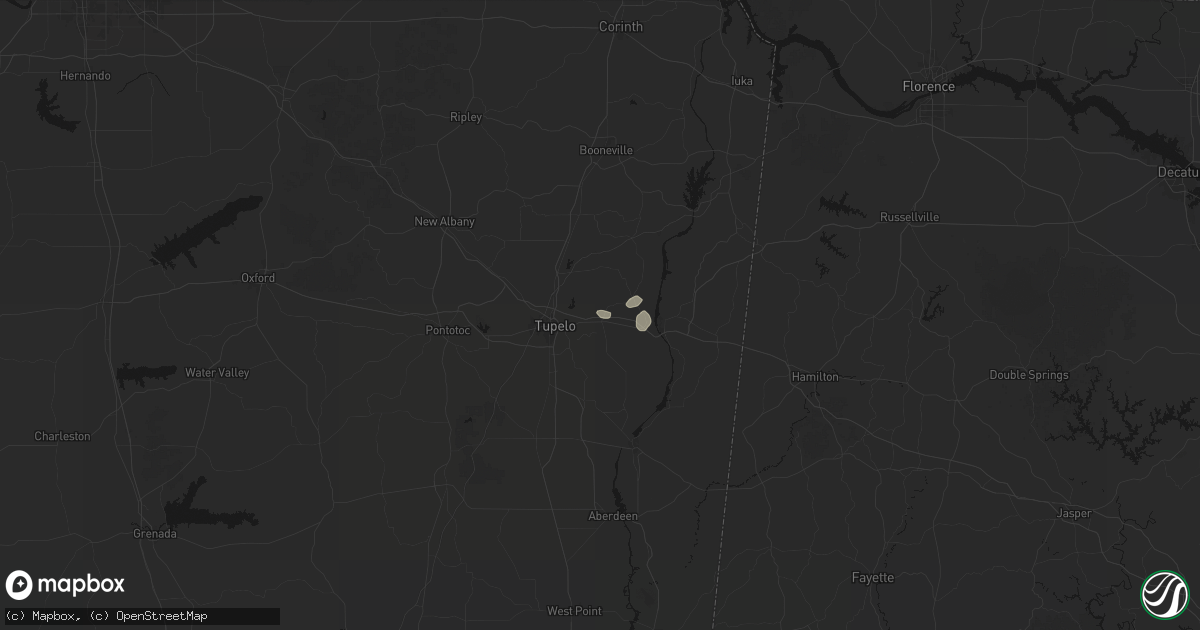 Hail map in Mooreville, MS on July 10, 2026