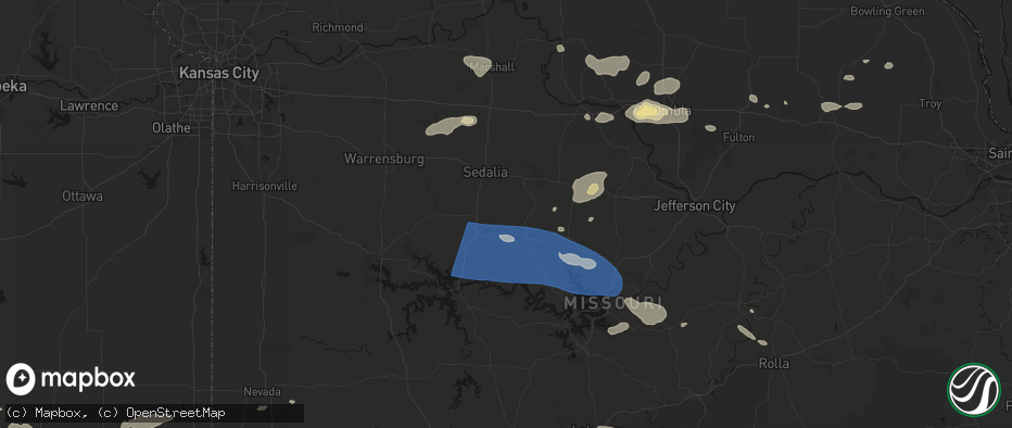 Hail map in Mora, MO on July 10, 2026
