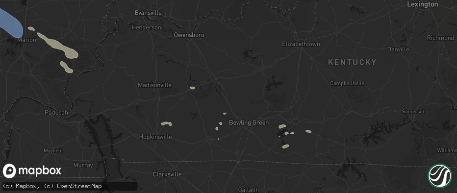 Hail map in Morgantown, KY on July 10, 2026
