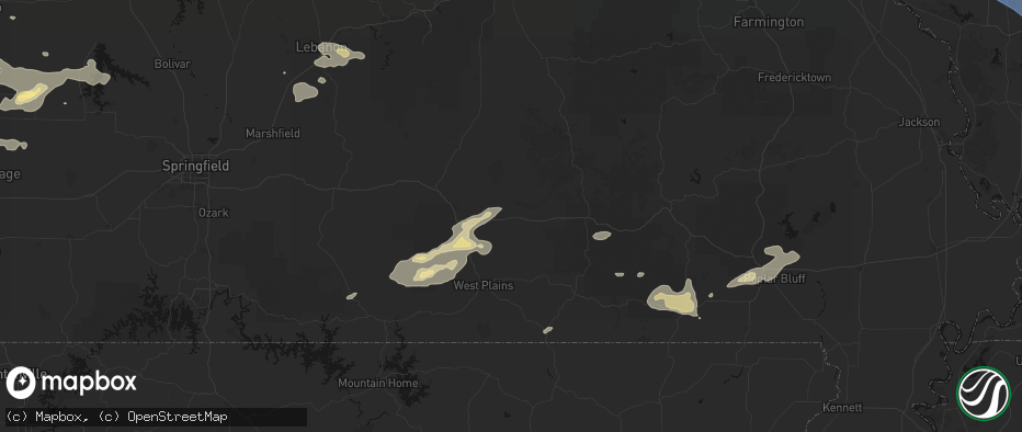 Hail map in Mountain View, MO on July 10, 2026