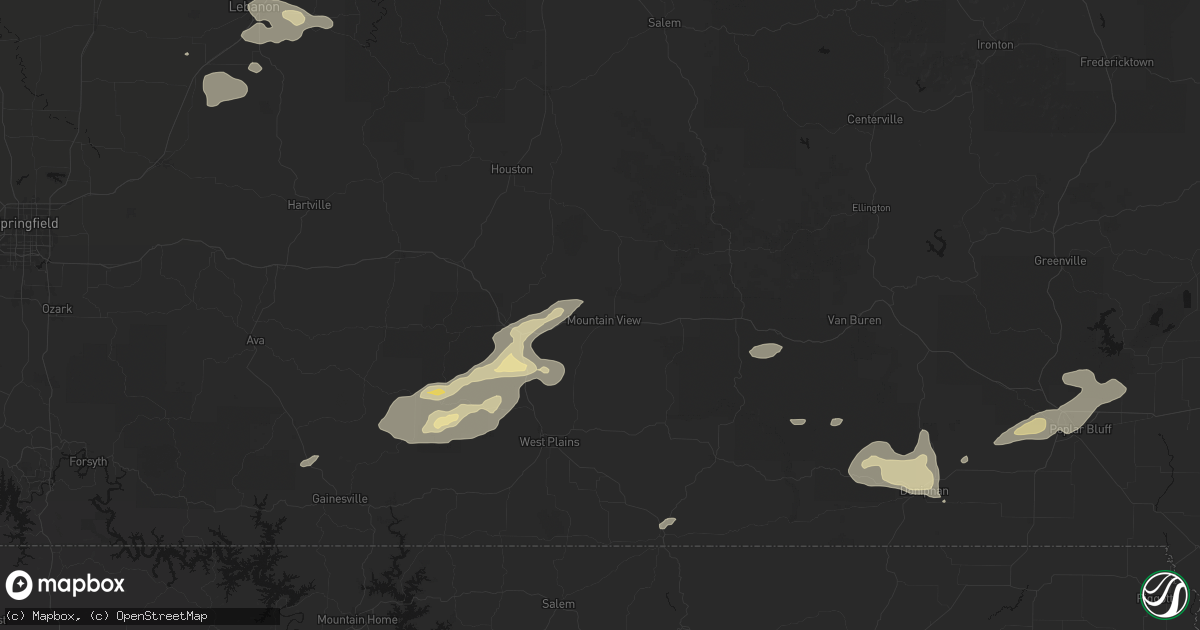 Hail map in Mountain View, MO on July 10, 2026