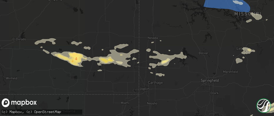 Hail map in Mulberry, KS on July 10, 2026