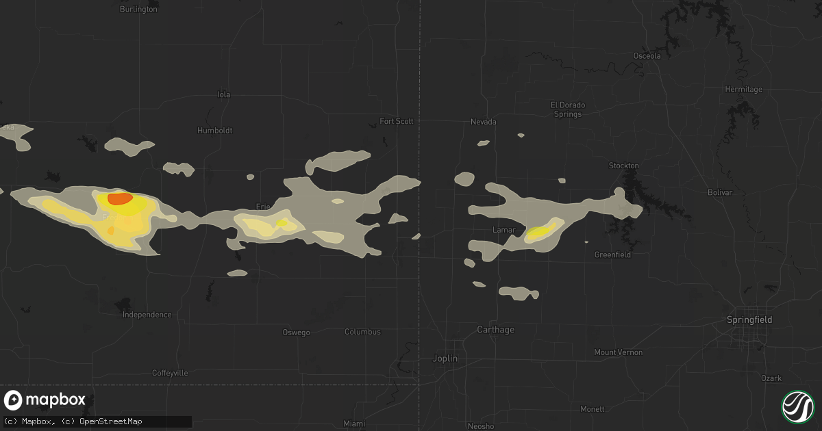 Hail map in Mulberry, KS on July 10, 2026
