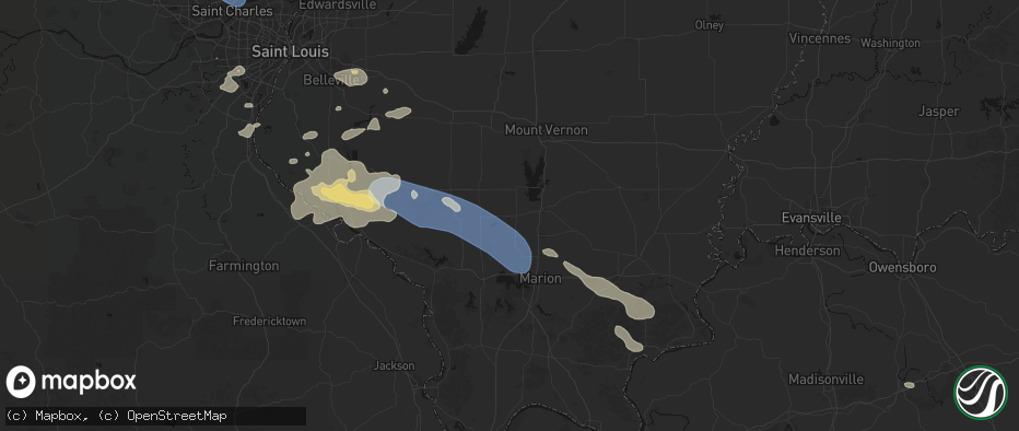 Hail map in Mulkeytown, IL on July 10, 2026