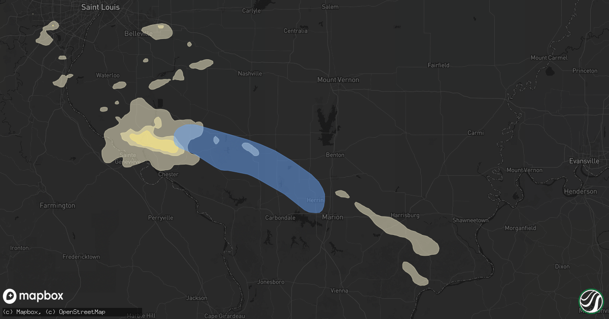 Hail map in Mulkeytown, IL on July 10, 2026