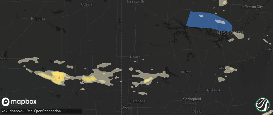 Hail map in Nevada, MO on July 10, 2026