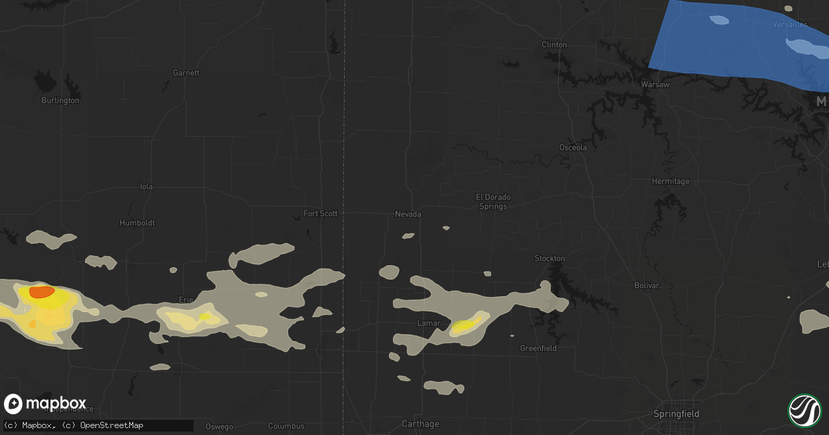 Hail map in Nevada, MO on July 10, 2026