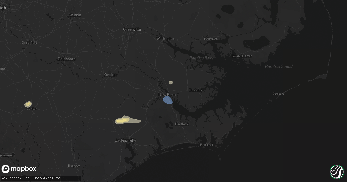 Hail map in New Bern, NC on July 10, 2026