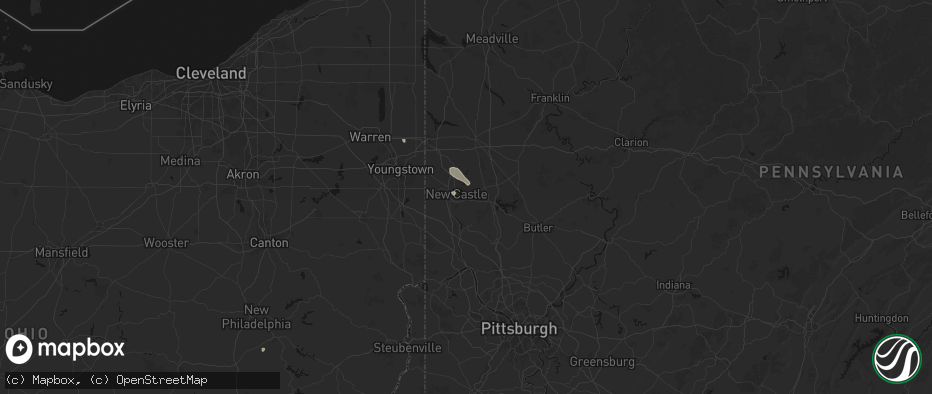 Hail map in New Castle, PA on July 10, 2026