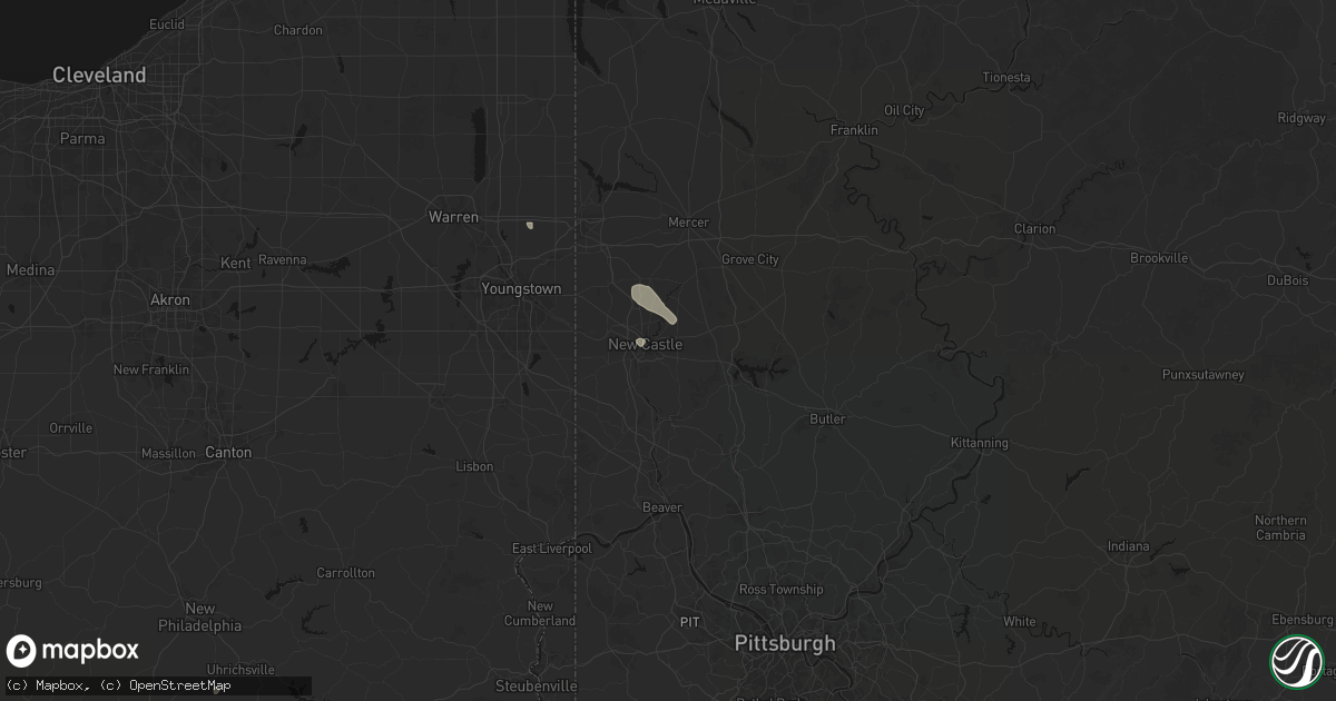 Hail map in New Castle, PA on July 10, 2026