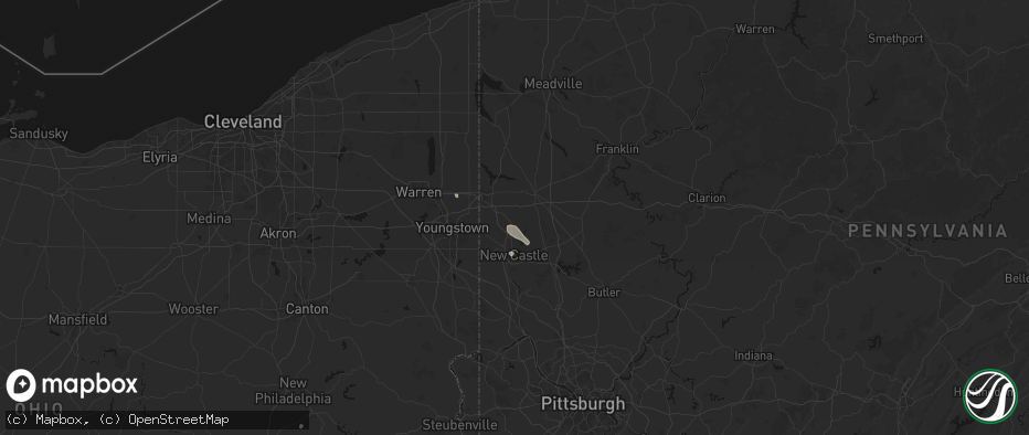 Hail map in New Wilmington, PA on July 10, 2026