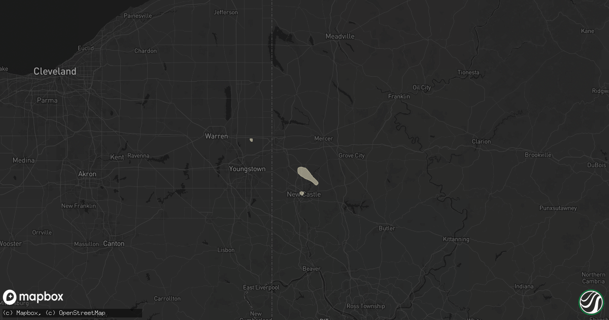 Hail map in New Wilmington, PA on July 10, 2026