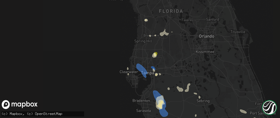 Hail map in Odessa, FL on July 10, 2026