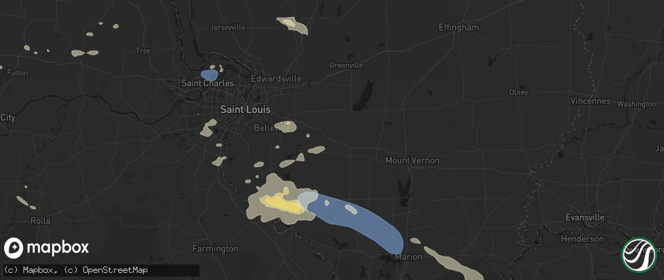 Hail map in Okawville, IL on July 10, 2026