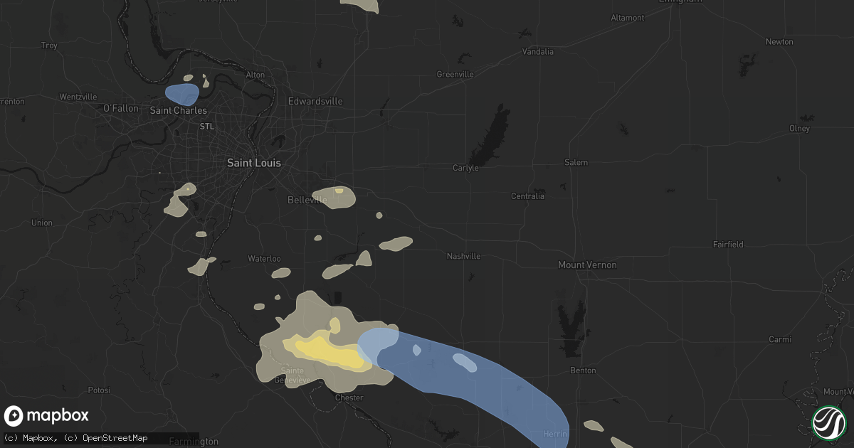 Hail map in Okawville, IL on July 10, 2026