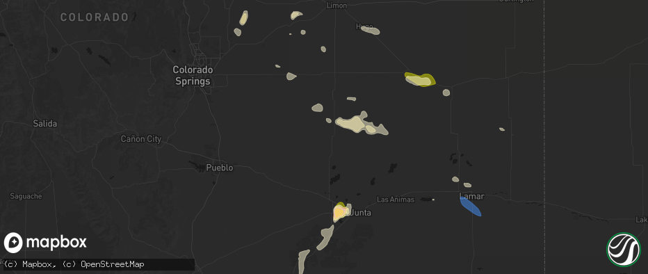 Hail map in Ordway, CO on July 10, 2026