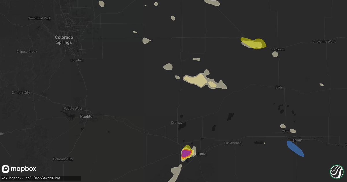 Hail map in Ordway, CO on July 10, 2026