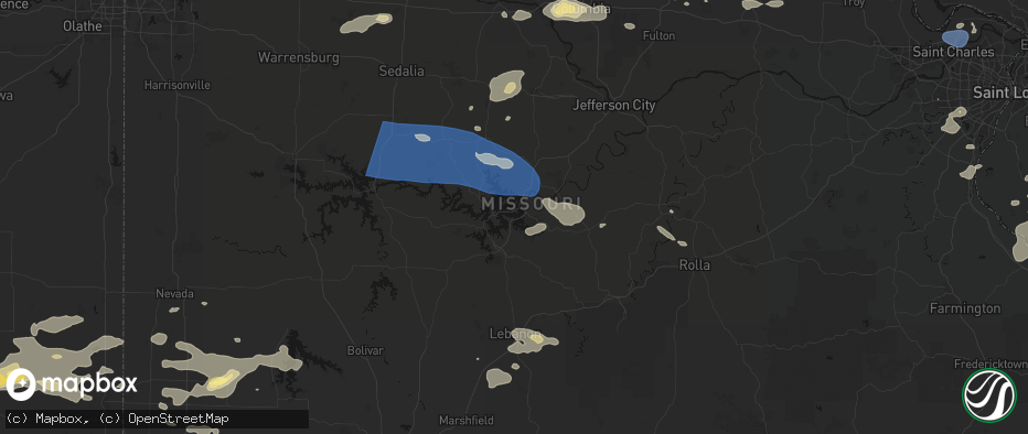 Hail map in Osage Beach, MO on July 10, 2026