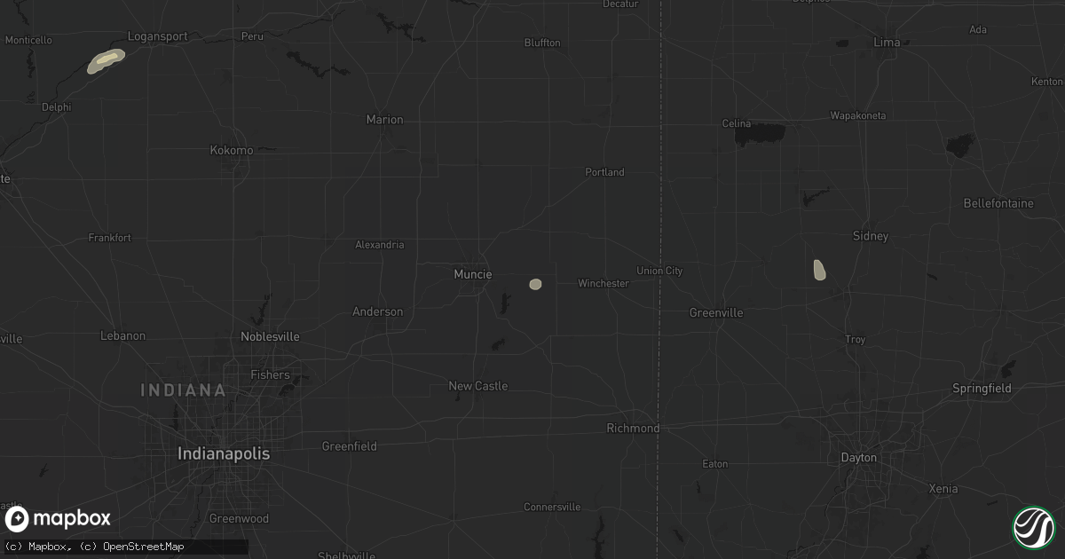 Hail map in Parker City, IN on July 10, 2026