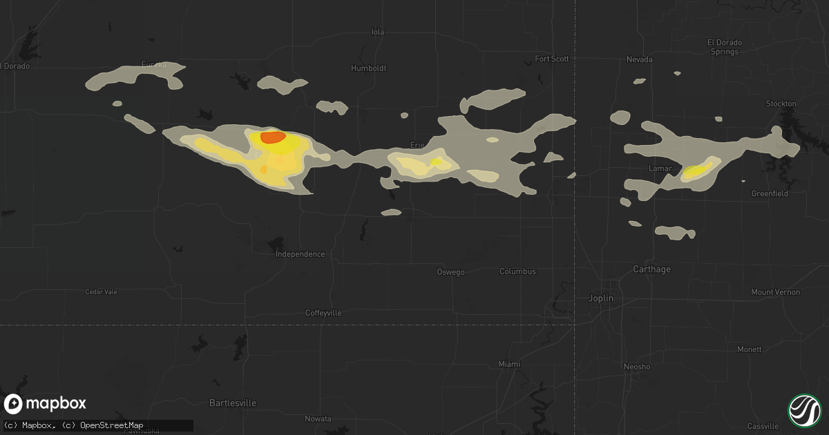 Hail map in Parsons, KS on July 10, 2026