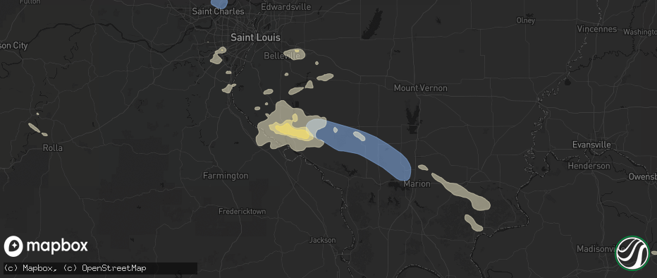 Hail map in Percy, IL on July 10, 2026