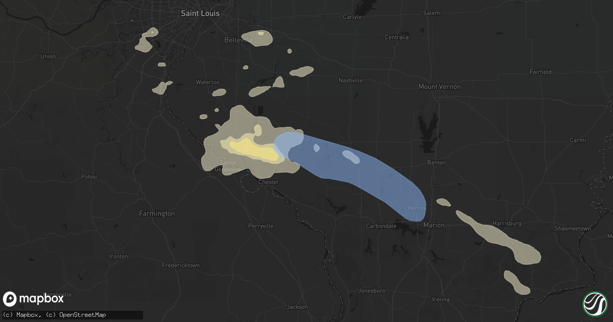 Hail map in Percy, IL on July 10, 2026