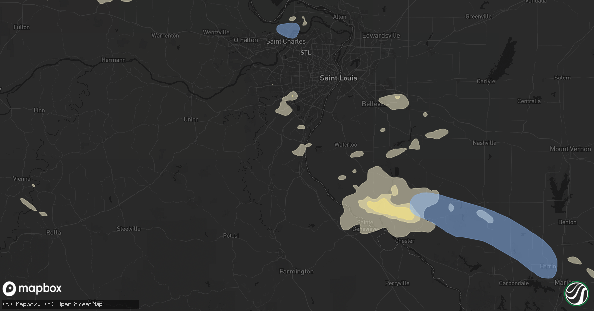 Hail map in Pevely, MO on July 10, 2026