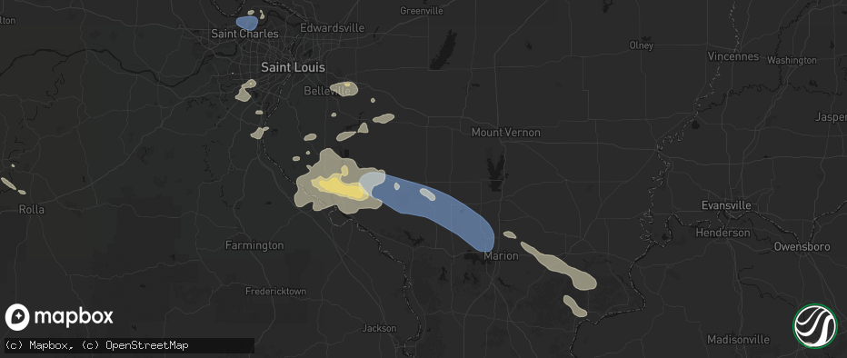 Hail map in Pinckneyville, IL on July 10, 2026