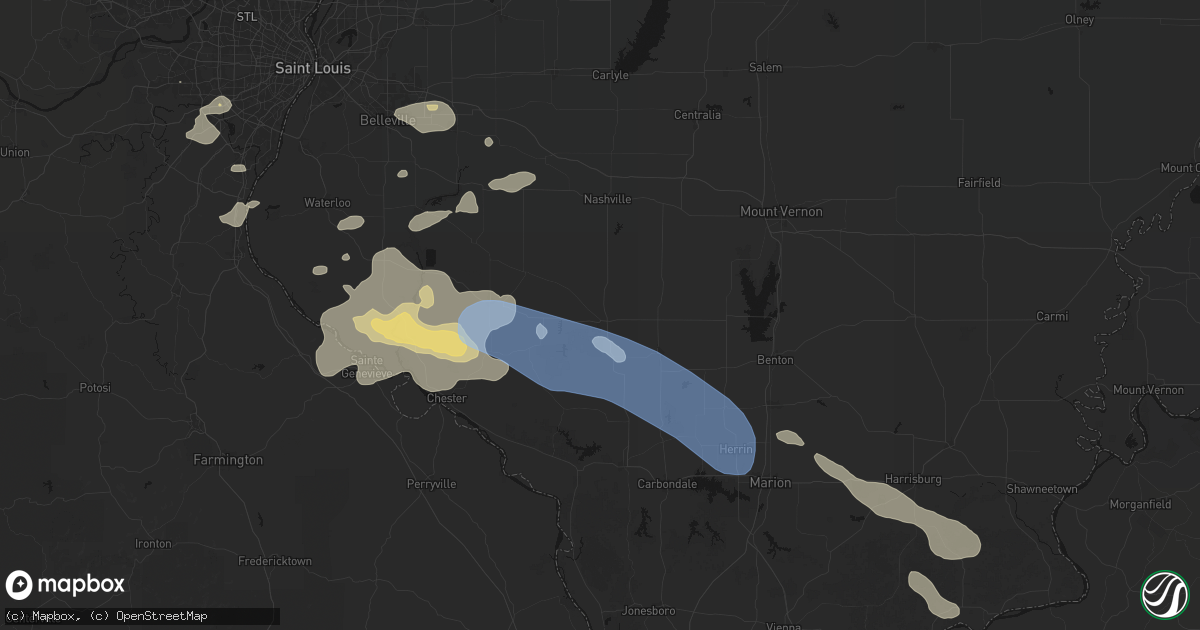 Hail map in Pinckneyville, IL on July 10, 2026