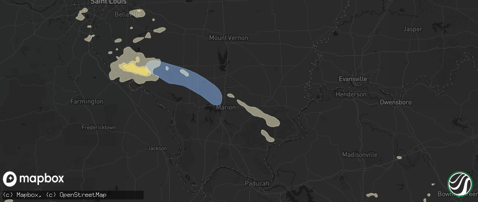 Hail map in Pittsburg, IL on July 10, 2026
