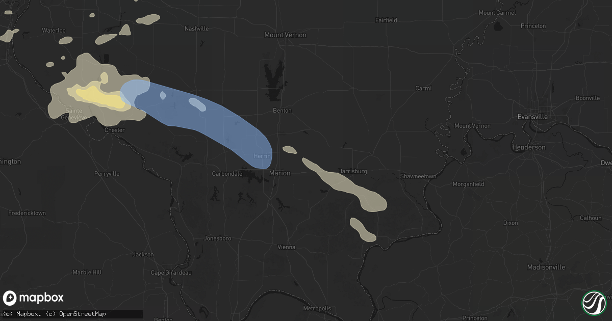 Hail map in Pittsburg, IL on July 10, 2026