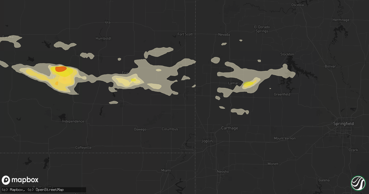 Hail map in Pittsburg, KS on July 10, 2026