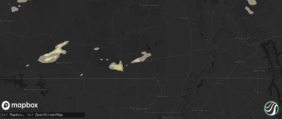 Hail map in Poplar Bluff, MO on July 10, 2026