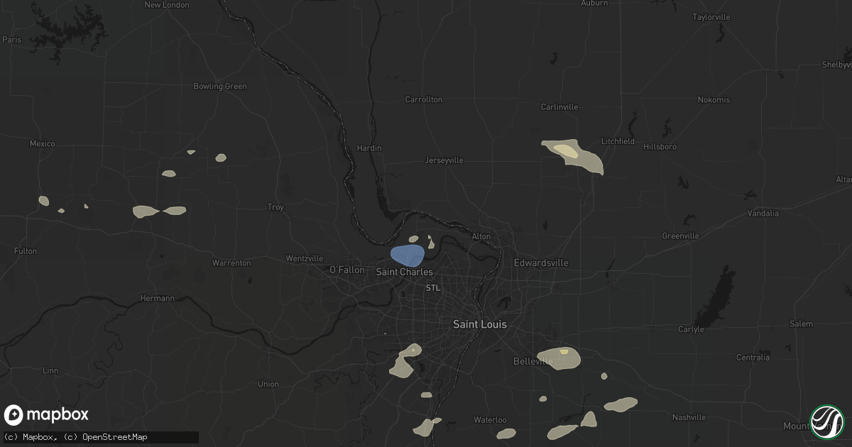 Hail map in Portage Des Sioux, MO on July 10, 2026