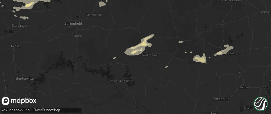 Hail map in Pottersville, MO on July 10, 2026