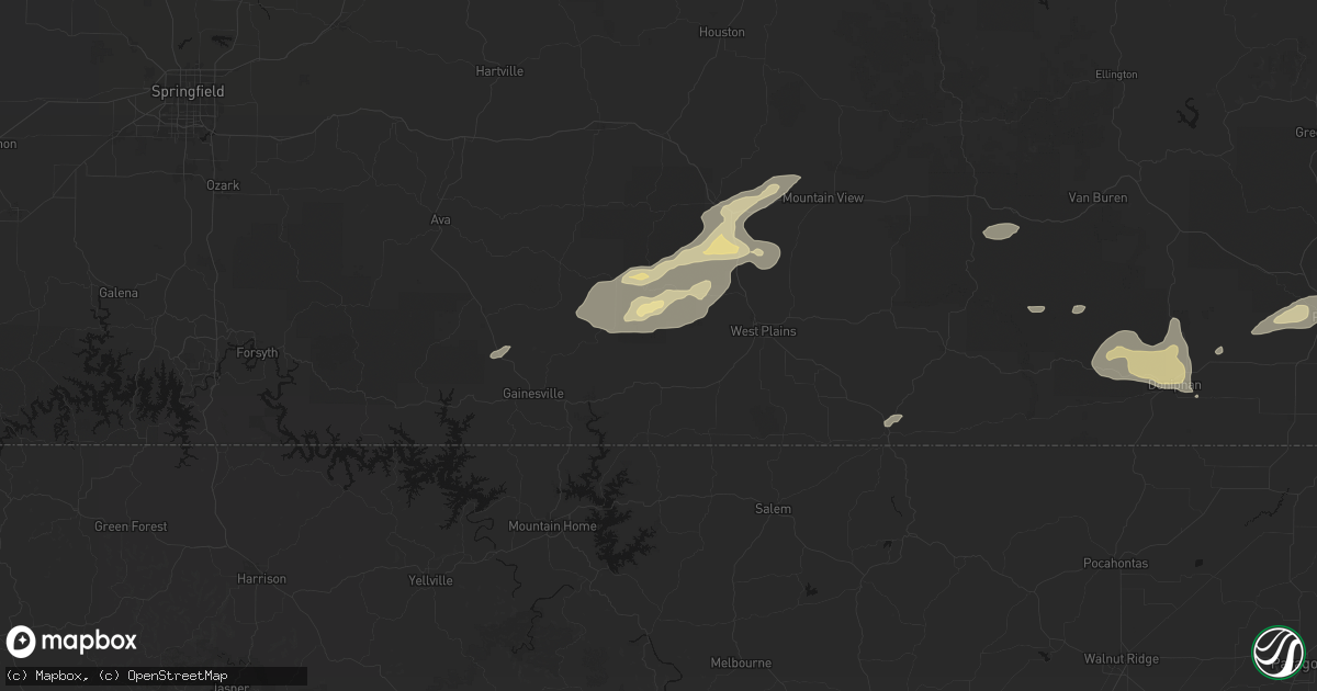 Hail map in Pottersville, MO on July 10, 2026