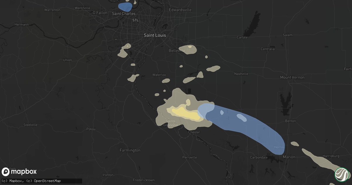 Hail map in Red Bud, IL on July 10, 2026