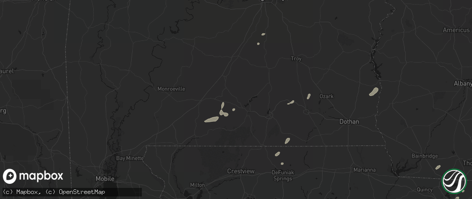 Hail map in Red Level, AL on July 10, 2026