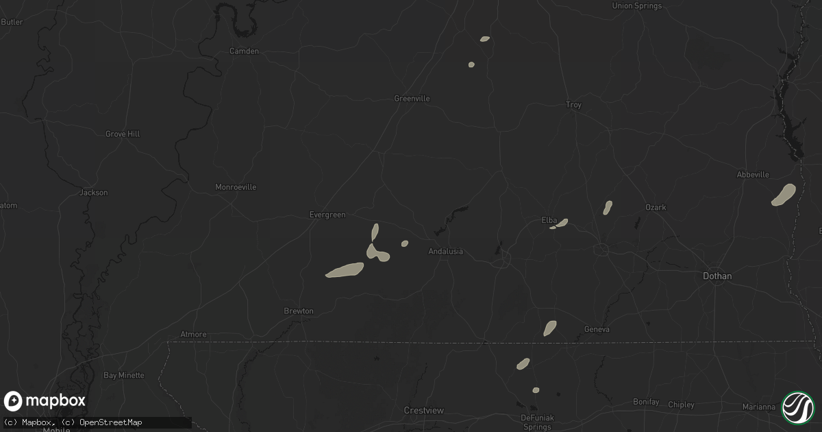 Hail map in Red Level, AL on July 10, 2026