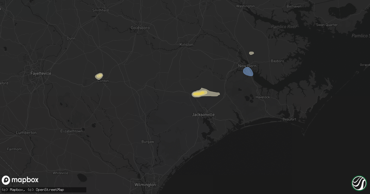 Hail map in Richlands, NC on July 10, 2026