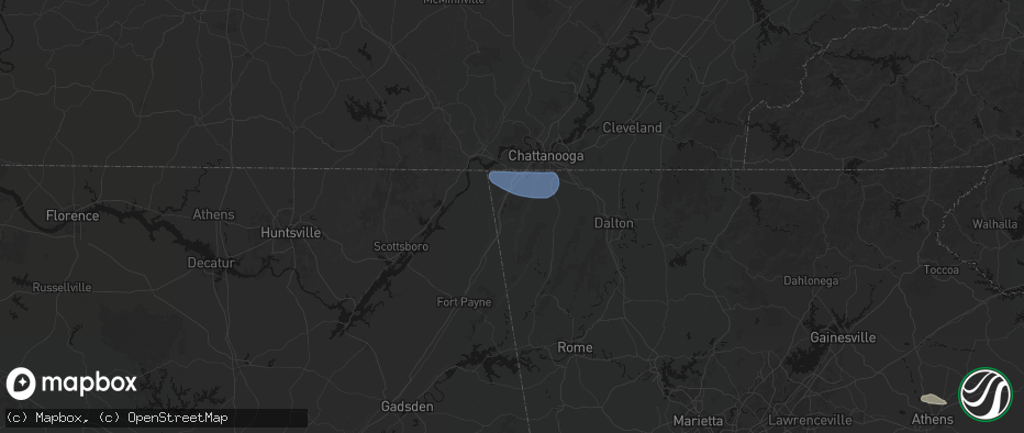 Hail map in Rising Fawn, GA on July 10, 2026