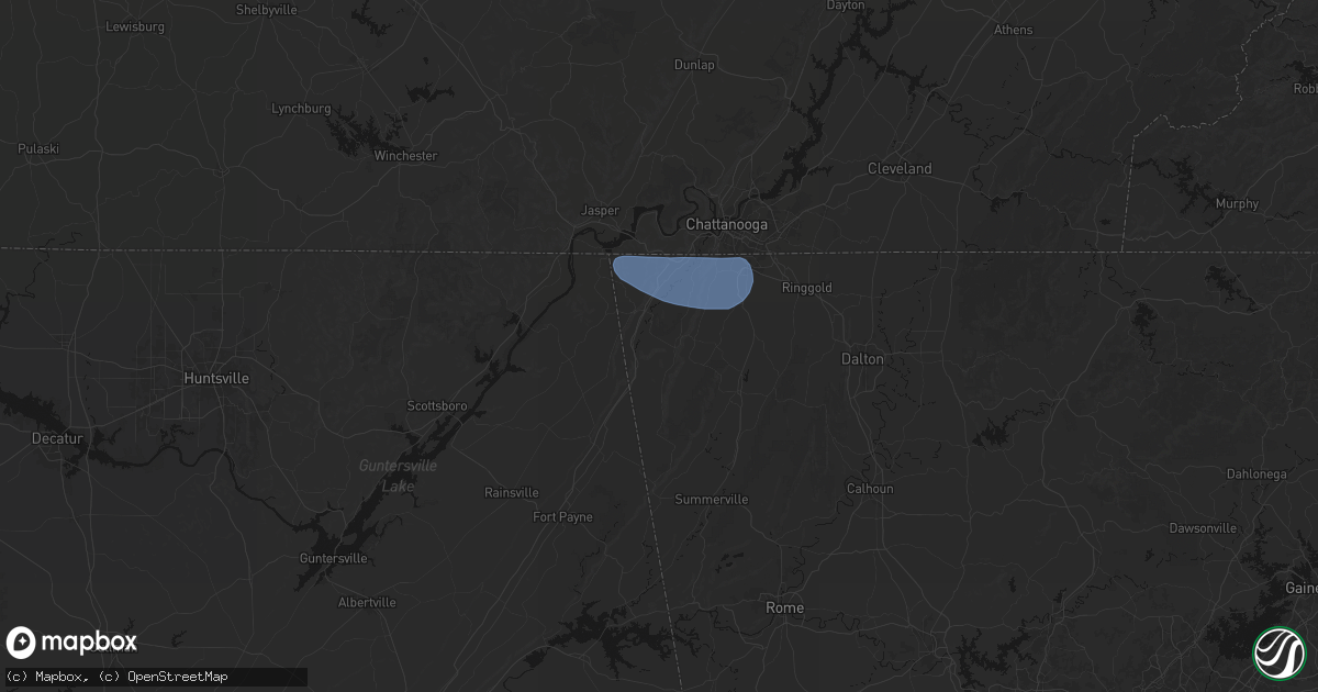 Hail map in Rising Fawn, GA on July 10, 2026