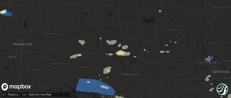Hail map in Rocheport, MO on July 10, 2026