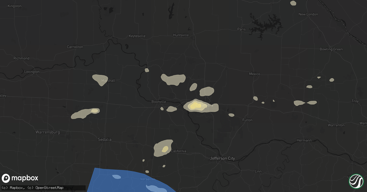 Hail map in Rocheport, MO on July 10, 2026
