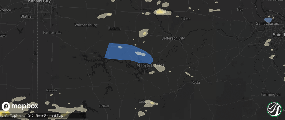Hail map in Rocky Mount, MO on July 10, 2026